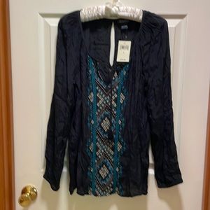 Lucky Brand Black Embroidered Top